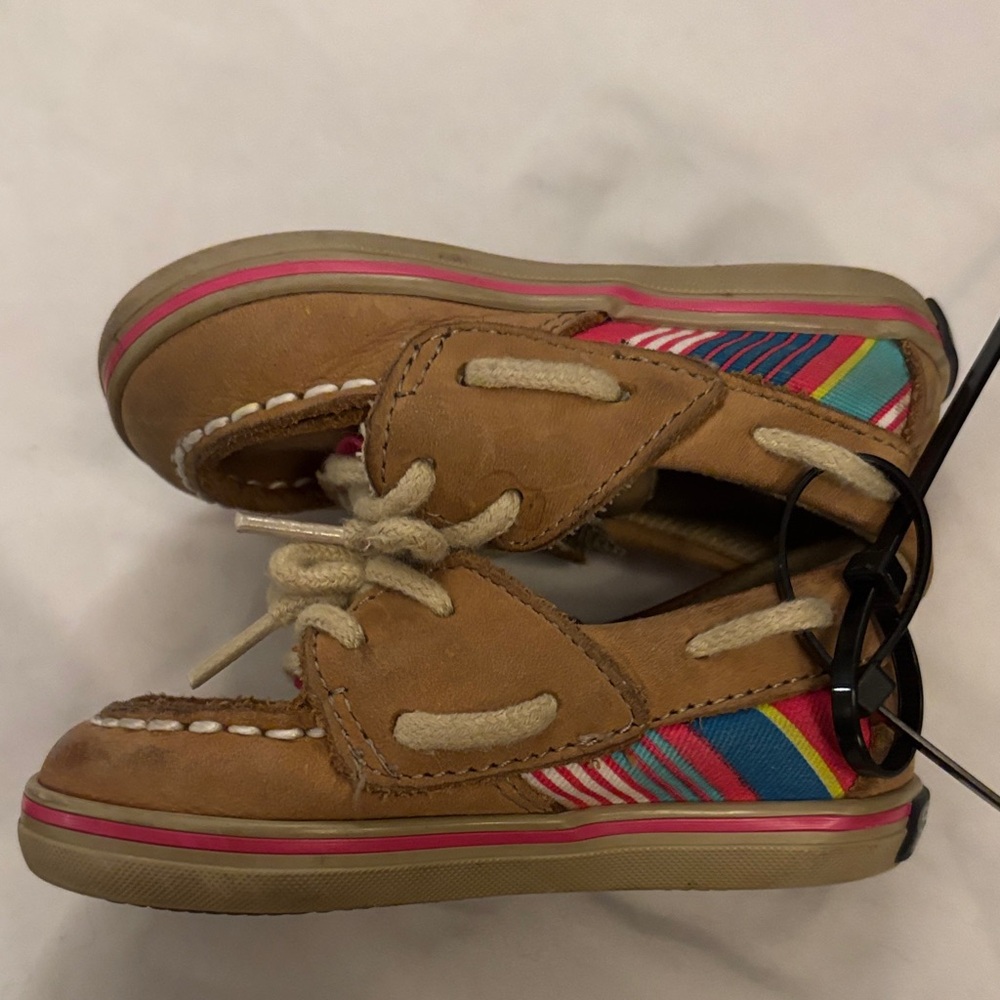 Sperry Kids Tan Leather Moccasins with Cream Rope Laces - Picture 6 of 7